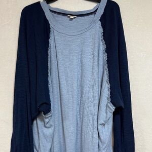 PILCRO x ANTHROPOLOGIE Women's 3X Sweater - Two Tone Blue Ruffled Raglan Top